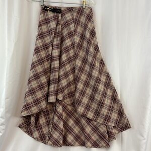 Maje Plaid Midi Skirt in Red and Cream